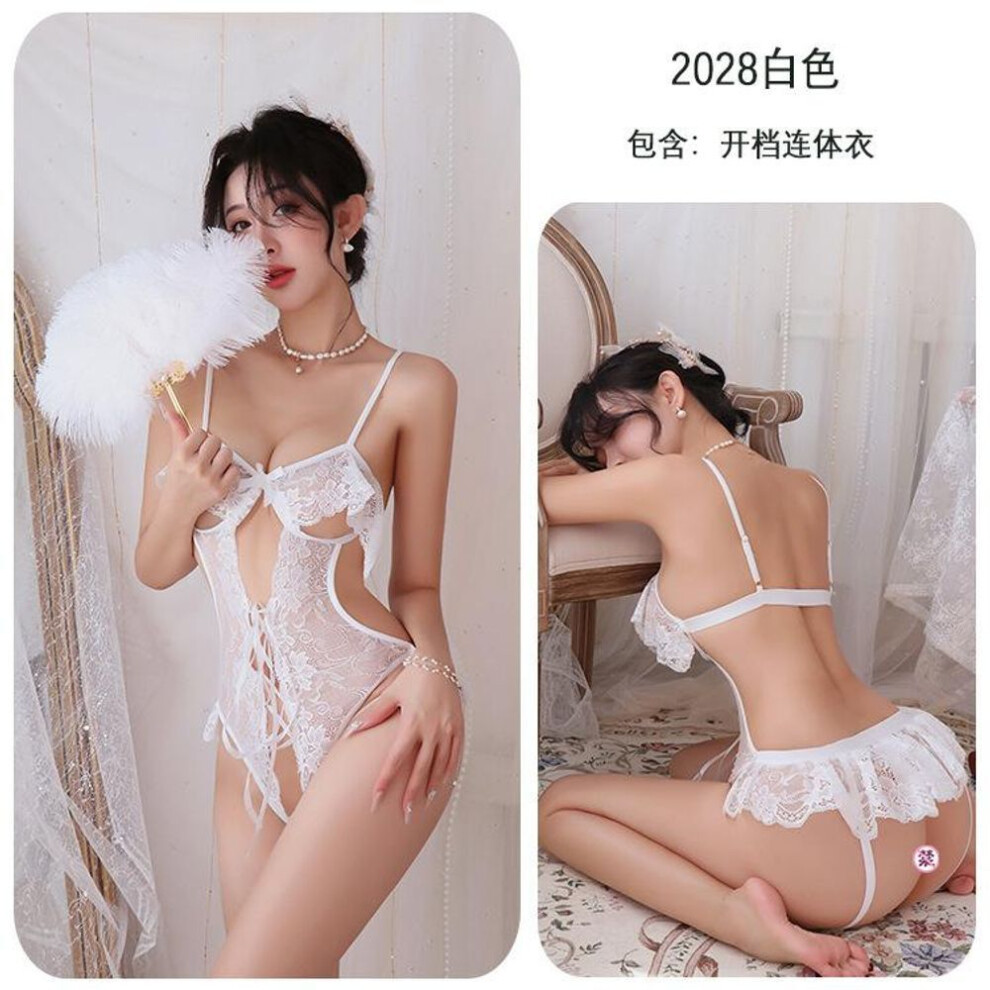 (white, One Size (80-65kg)) Sexy lingerie sexy hollow onesie seduction strap perspective lace free pajamas women