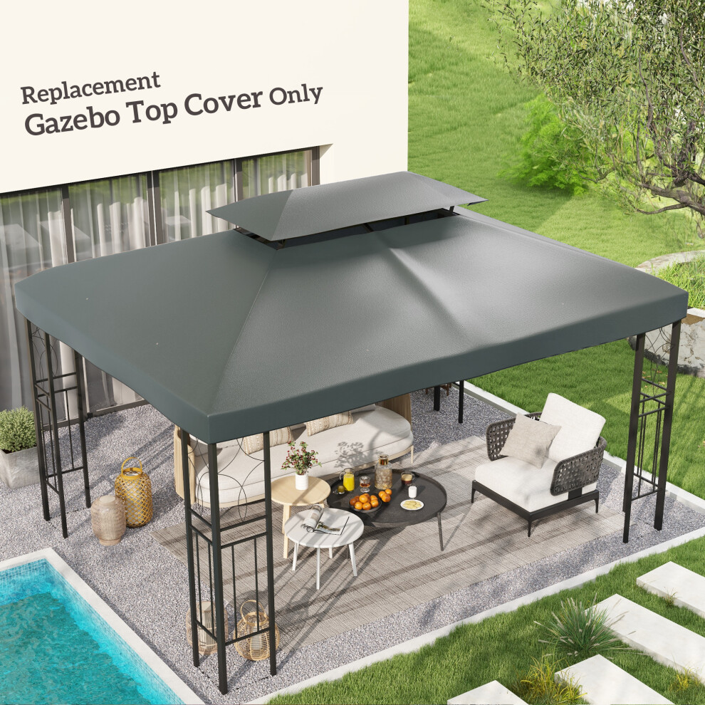 Outsunny 3x4m Gazebo Replacement Roof Canopy 2 Tier Top UV Cover Dark Grey