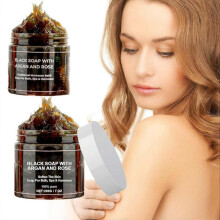 (2pcs - 400g) Morocco Black Beldi Soap, 100% natural Moroccan Black Soap Body Scrub, Pure Purifying Black Soap Deep Cleansing Exfoliating for Skincare