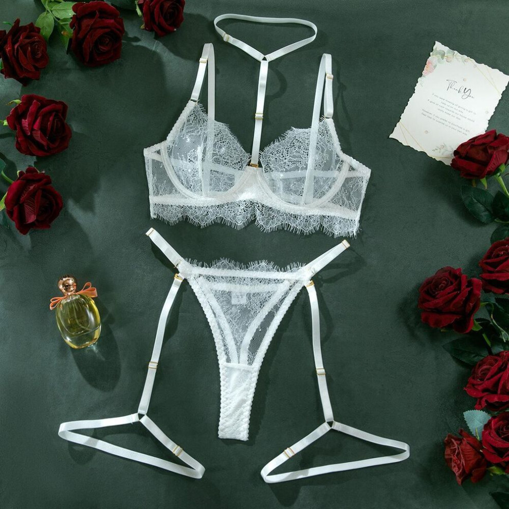 (M, white) Sexy Lingerie Gathers Neck Bra Underwear Lace Perspective Temptation Valentine's Day Women's Multi-piece Suit