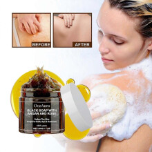 (2pcs - 400g) Morocco Black Soap with Argan Oil & Rose, Organic Black Beldi Soap Deep Cleansing Body Scrub, Gentle Exfoliating Morocco Black Soap