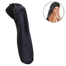 (Black) Long Satin Sleep Cap Long Hair Bonnet Loose Sleeping Cap