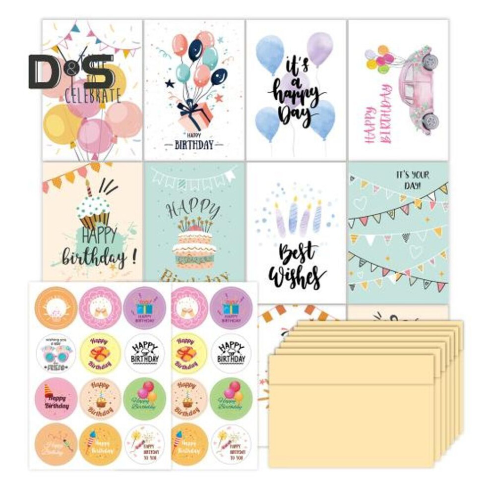 24 Pcs Happy Birthday Cards Assorted Birthday Greeting Card with Envelopes And Stickers for Kids And Adults