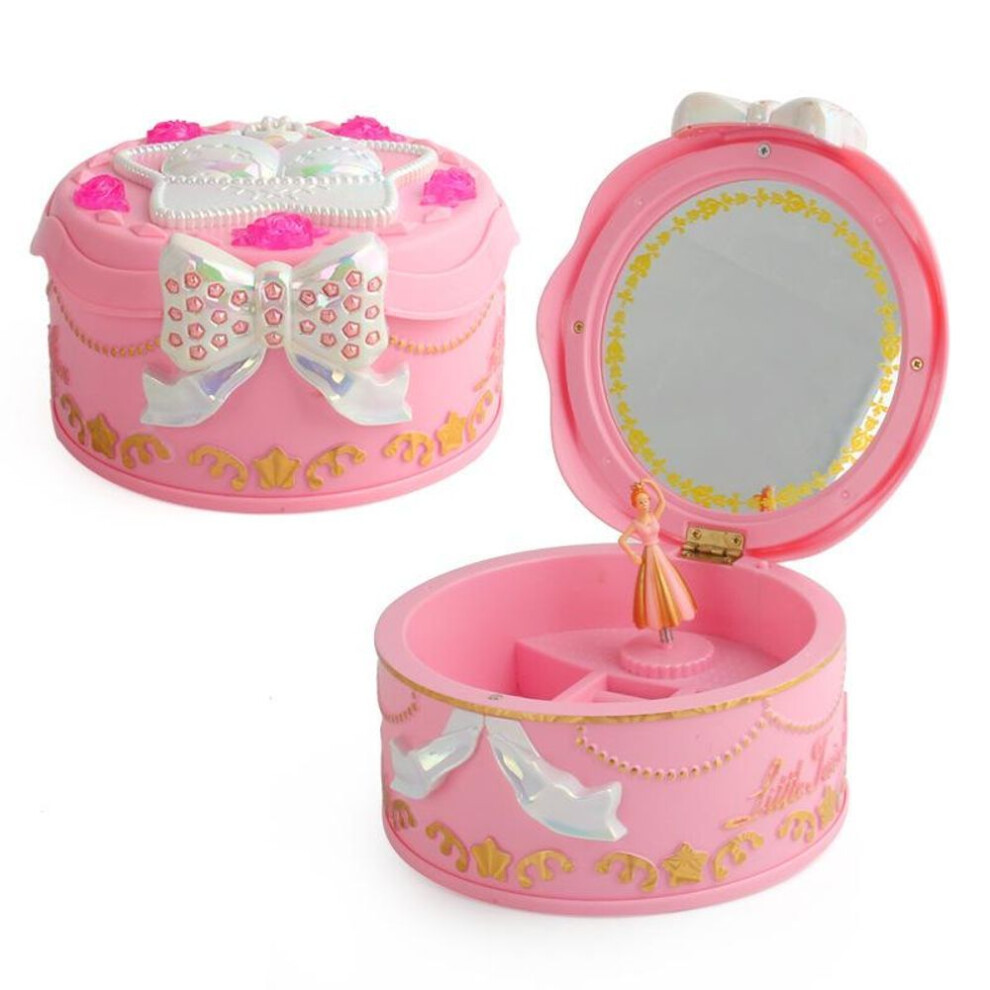 (pink) Creative With Makeup Mirror Rotating Ballet Music Box Music Box Jewelry Box Birthday Gift