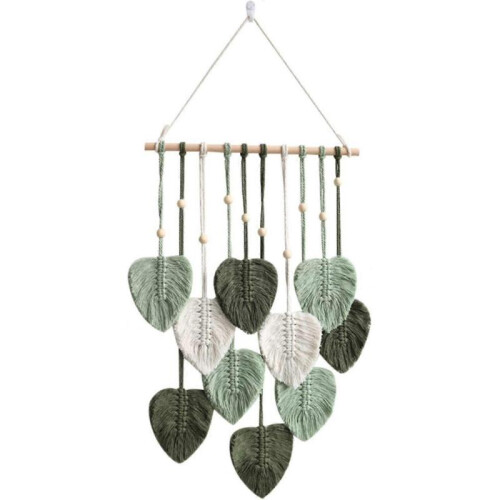 (Green) Macrame Wall Hanging Handmade Home Decorations, Boho Macrame Tapestry, Woven Wall Hanging Leaf Feather Wall Decoration