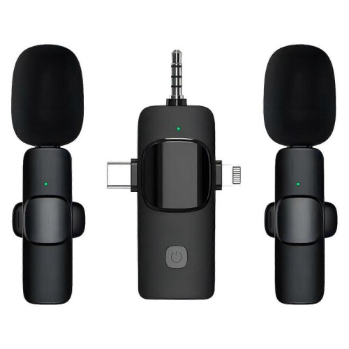 (B with 2 Microphones) 3 in 1 Wireless Lavalier Microphones for iPhone, Android, Camera, Pro Wireless Lavalier Mini Microphone, Plug-Play Wireless Mic