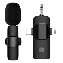 (A with 1 Microphone) 3 in 1 Wireless Lavalier Microphones for iPhone, Android, Camera, Pro Wireless Lavalier Mini Microphone, Plug-Play Wireless Mic