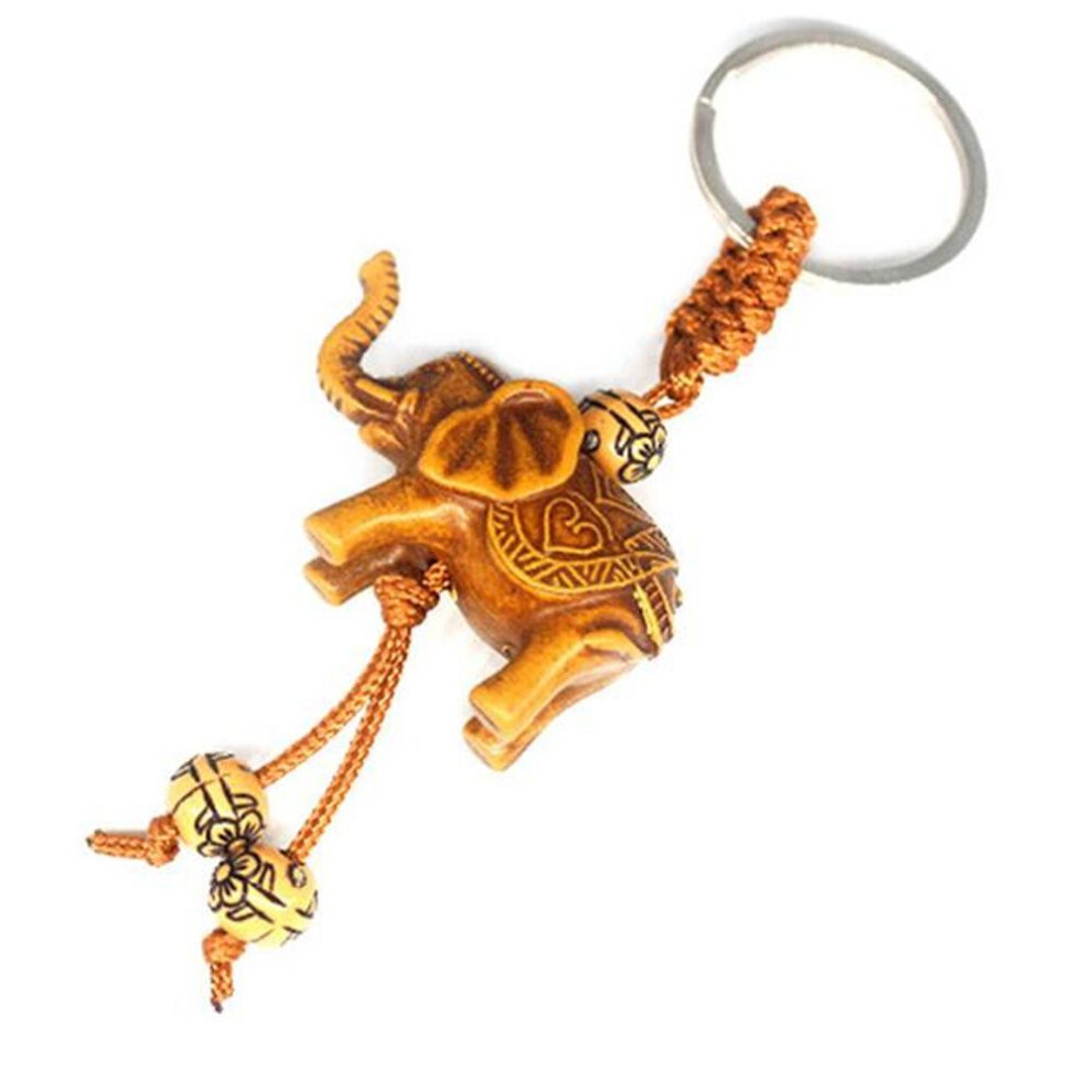 5pcs/2pcs 3D Elephant Lucky Carving Wooden Pendant Keychain Key Ring Chain Evil Defends Decor Gift