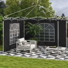 Outsunny 3x3m/3x6m Pop-Up Gazebo Side Panels Replacement, 2 Pack, Black - 210D Oxford, Windows + Zipped Door, Straps Included, 84C-437V00BK