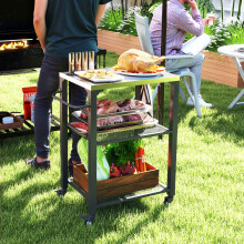 Outsunny 3-Shelf Outdoor Grill Cart, Outdoor Barbecue Kitchen Island