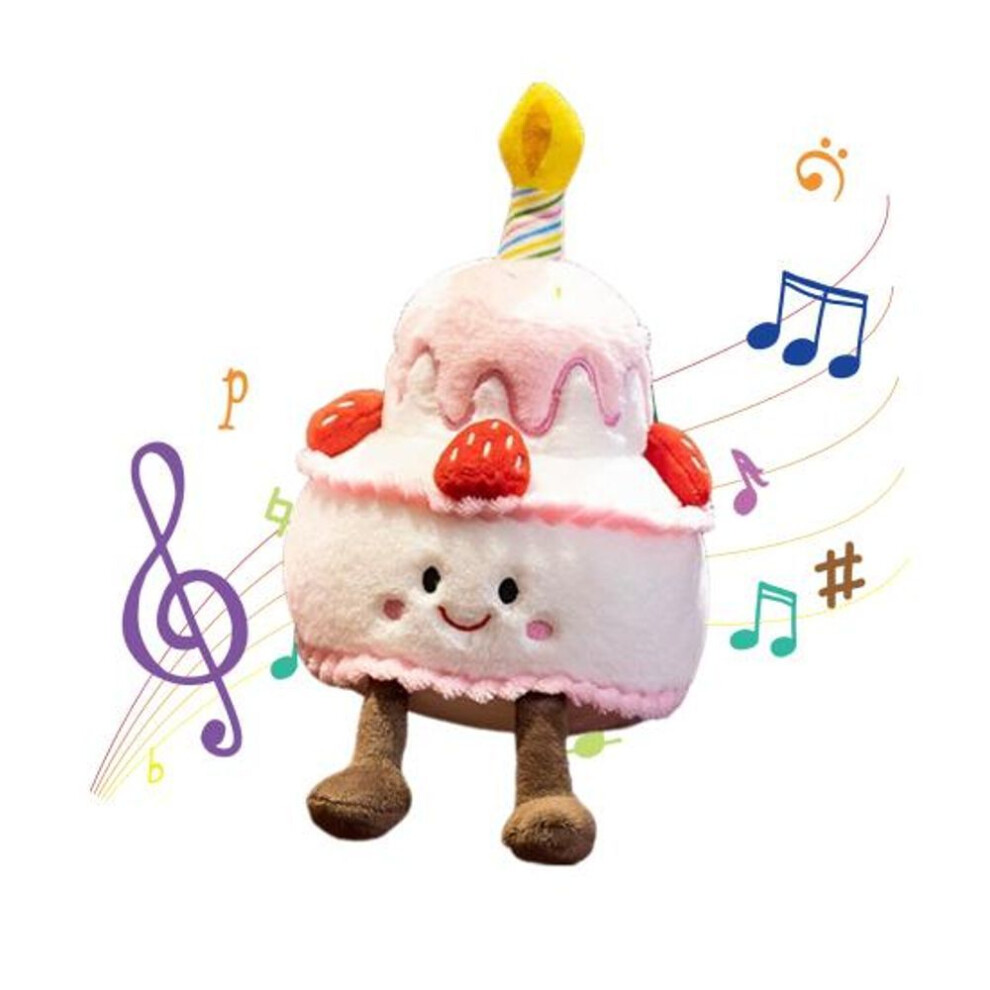 (red, With music) Birthday Cake Plush Doll Gift For Kids Strawberry Cake Pillow Stuffed Animals Funny Plushies Toys Multi-use Party Decoration Companion