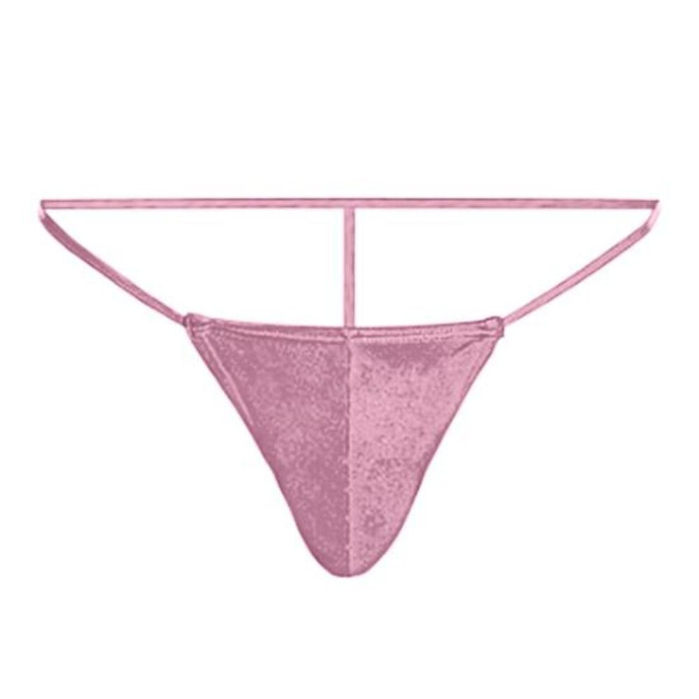 (pink) Sexy Men Thong Low-rise U-Convex T-String Style Breathable Underwear Free Movement Solid Color Briefs Daily Wear