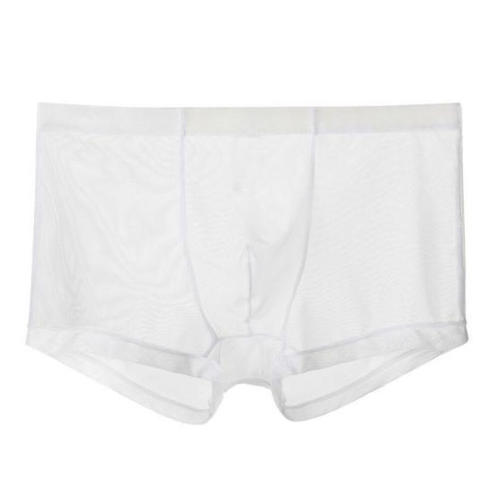 (XL, white) Sexy Mesh Boxer Briefs Seamless 3D Convex Film Low Rise Underwear Breathable See-through Shorts Panties