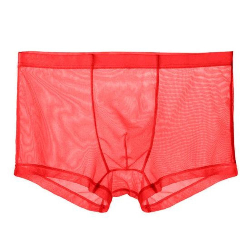 (XL, red) Sexy Mesh Boxer Briefs Seamless 3D Convex Film Low Rise Underwear Breathable See-through Shorts Panties