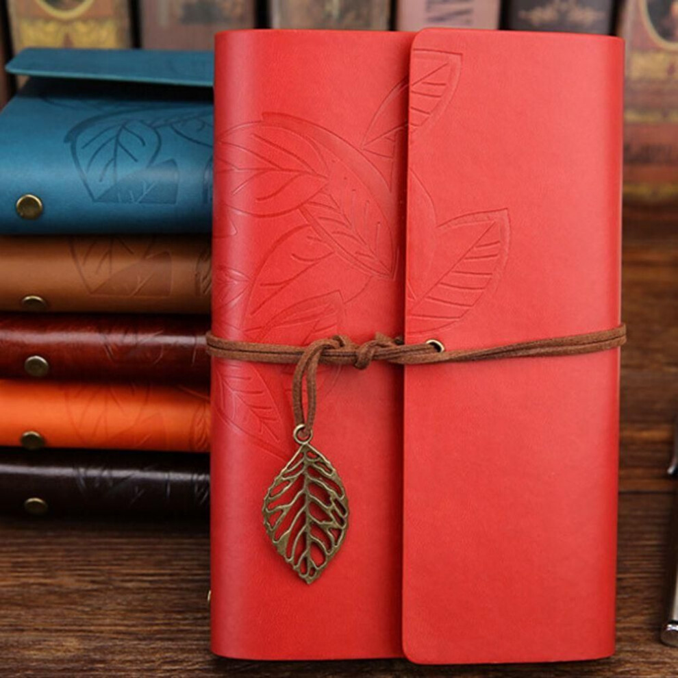 (Red-Large 165x220mm) Notepad Binder Diary Journal PU Leather Vintage Notebook Paper Replaceable Spiral Note Book