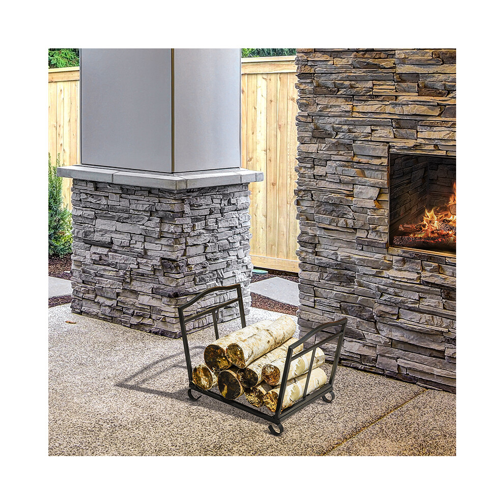 Outsunny Foldable Firewood Log Holder Wood Storage Rack Outdoor Indoor, Black