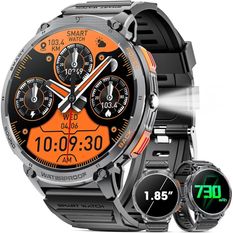 Men's Smart Watch 1.85 inch with Fitness Tracker, Answer/Dial/Multi-Sport Mode, Hiking Running Pedometer Fitness Watch