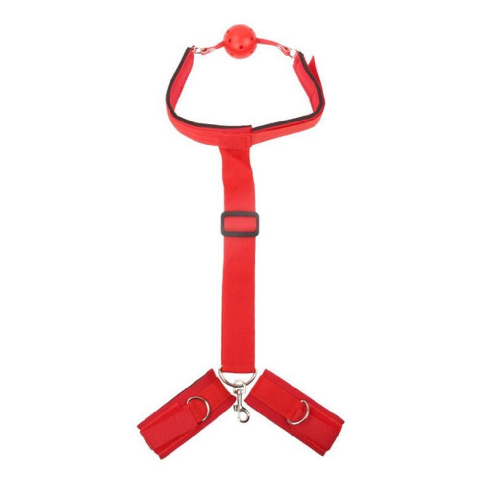 (red, A) Bdsm Bondage Set Restraint Adult Game Handcuff Neck Collar Wrist Mouth Gag Strap Fetish Sm Sex Toy For Woman Couples