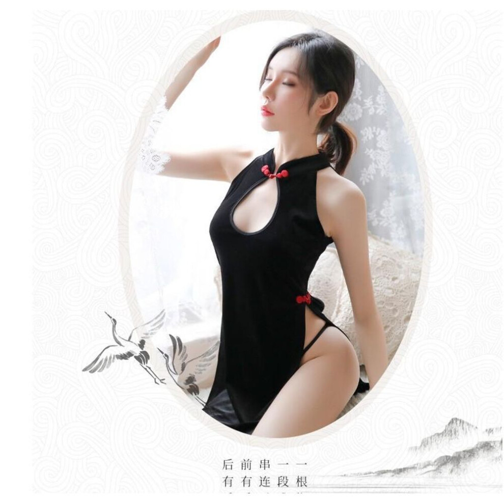 Sexy Velvet Vintage Cheongsam Back Strap Tie Sexy Hollow Uniform Seduction Female 77