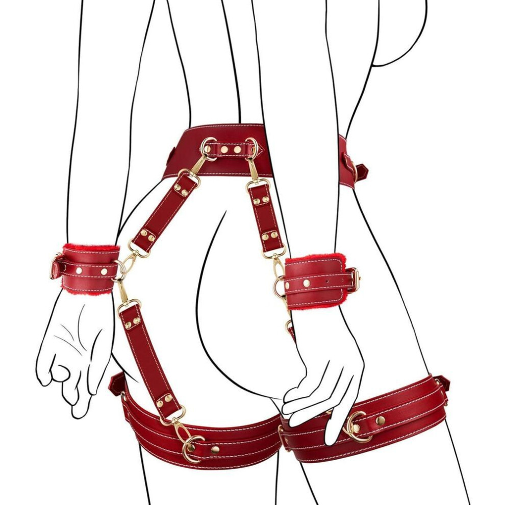 6PCS Set with Adjustable Handcuffs Footcuffs Thighcuffs Eye Cuffs Cross Harness Belt Adult SM Game Sex Toys Sexual Bondage BDSM Set Bondage Products