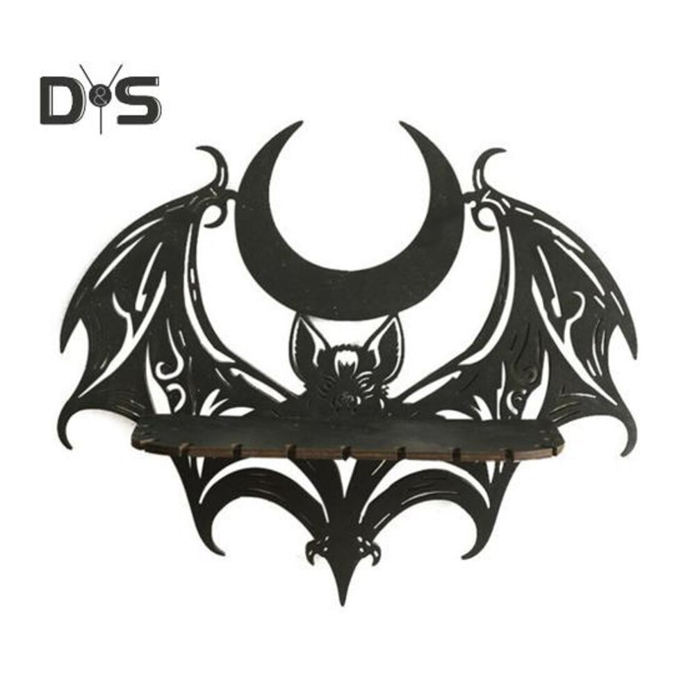 Halloween Bat Wooden Wall Shelf Living Room Faux Crystal Wall Floating Shelf Heavy Duty Natural Stone Display Candle Storage Rack Decoration