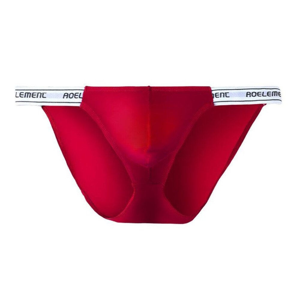 (3XL, red) Men's Low Waist Ice Silk Thong - Solid Color, Elastic, Sexy, Comfortable, High-cut Fitness Sports Underwear