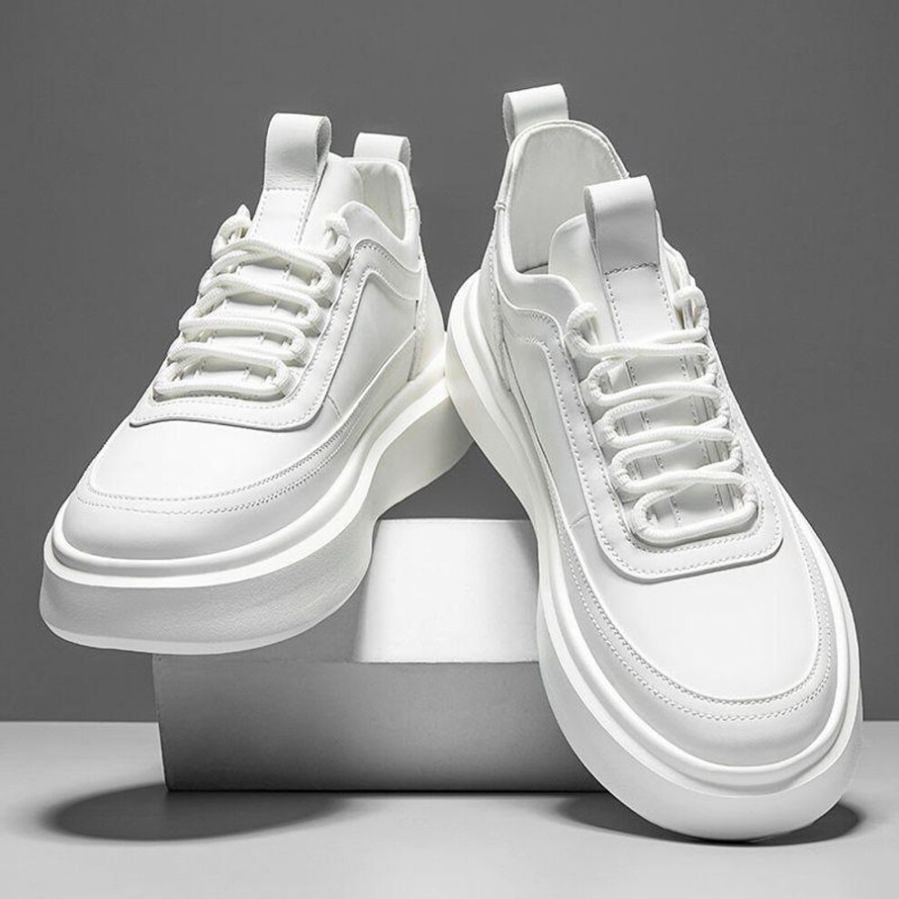 (white, Size 40) 2023 Summer Men's Trendy Breathable White Sneakers with Elevated Thick Sole