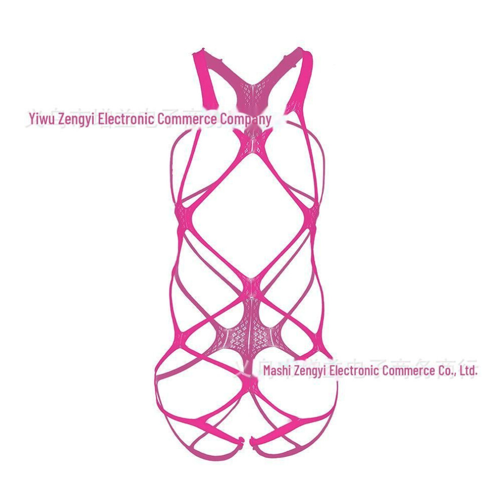 (rose red, One Size) "Sexy Fishnet Lingerie Set: Long Sleeve Garter and See-Through Bikini