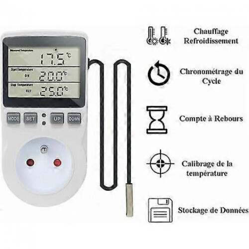 Plug Thermostat Digital Temperature Controller Heating Cooling with Probe, LCD Plug Controller Timer for Aquarium Incubator Greenhouse 1