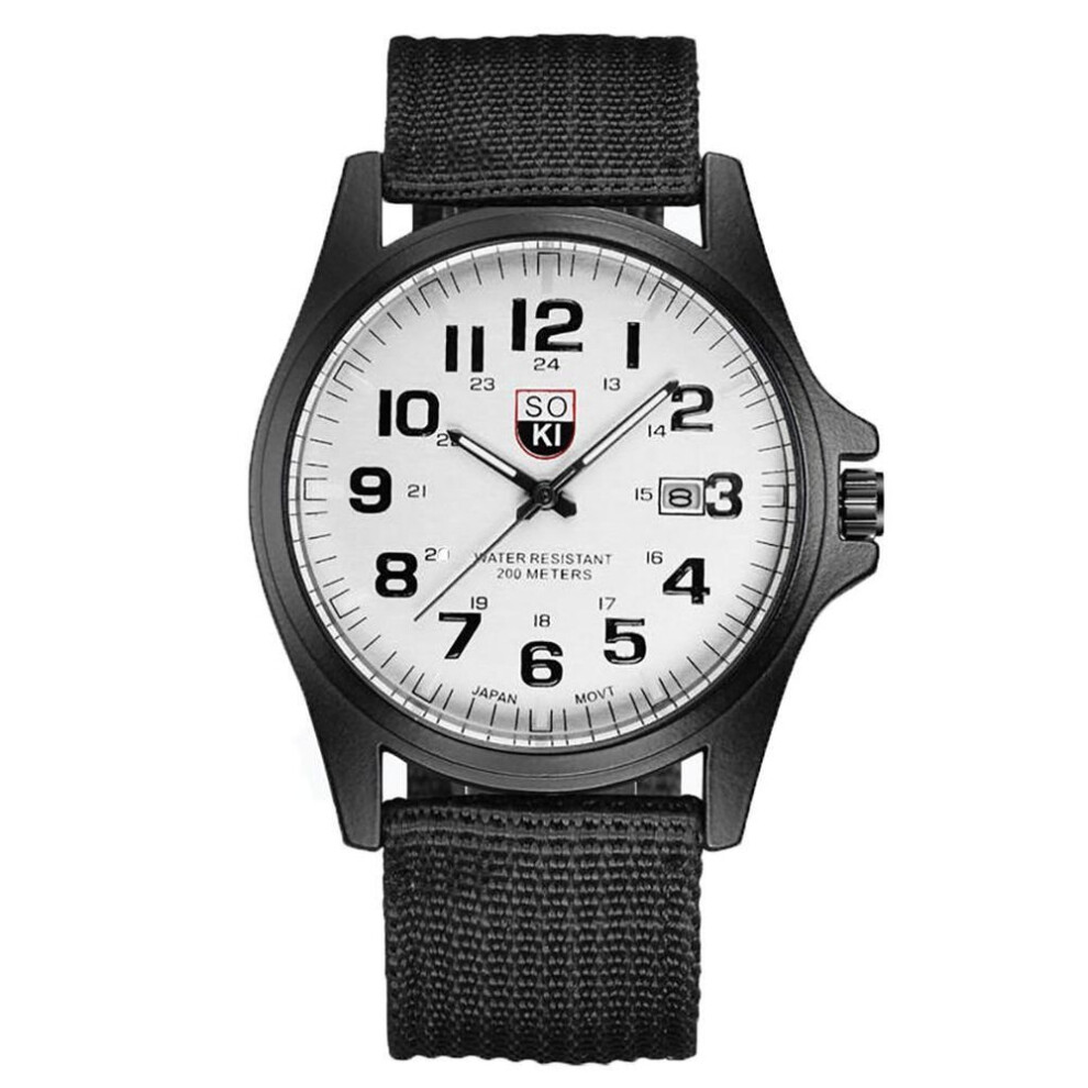 (black) Fashion Men's Military Watch Woven Nylon Belt Calendar Quartz Watch