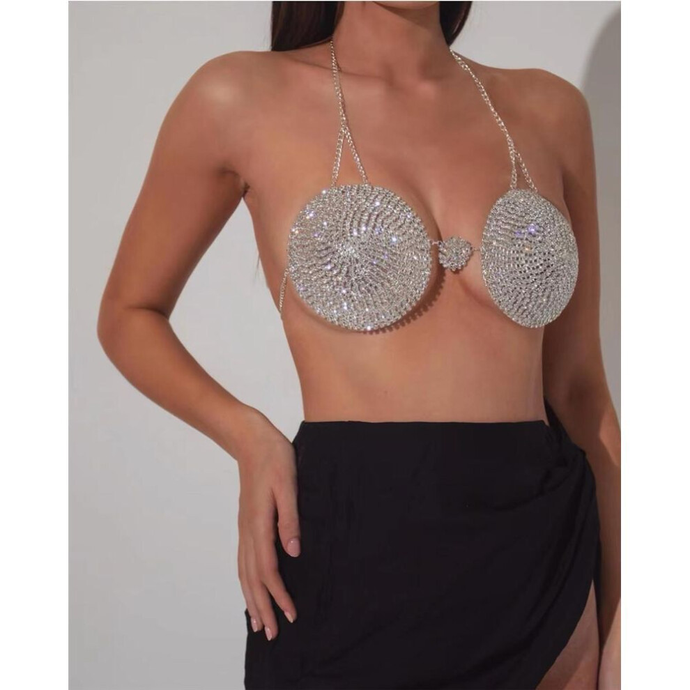 (silver, one size fits all) Fashion 2025 22 Summer New Sexy Nightclub Exaggerated Flash Diamond Bra 22
