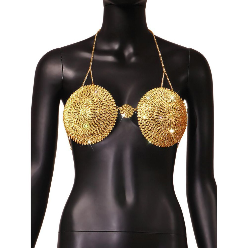 (gold, one size fits all) Fashion 2025 22 Summer New Sexy Nightclub Exaggerated Flash Diamond Bra 22