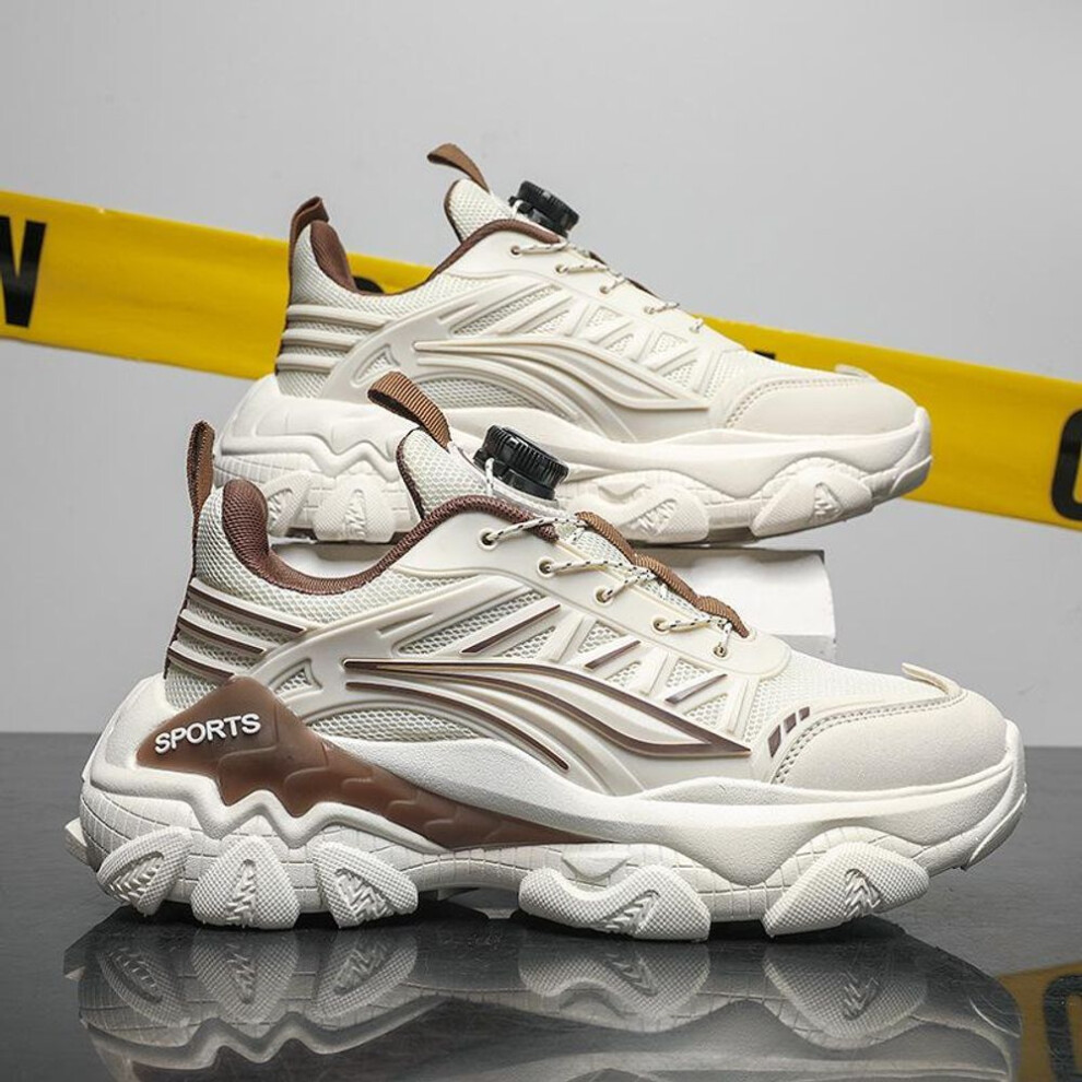 (beige, 43) 2024 autumn new men's sports shoes student breathable mesh running shoes good quality comfortable men's platform dad shoes