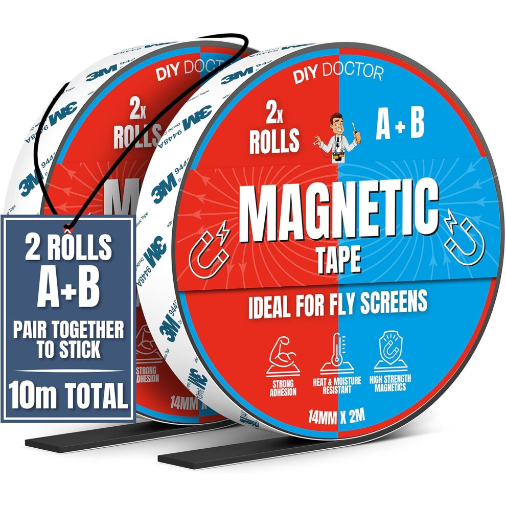 DIY Doctor A+B Magnetic Tape - Magnetic Strips Self Adhesive - 1 Pack - 5m + 5m A and B Polarity - Cut To Fit Magnetic Strip - Self Adhesive Magnets - Magnet Strips - Image 2