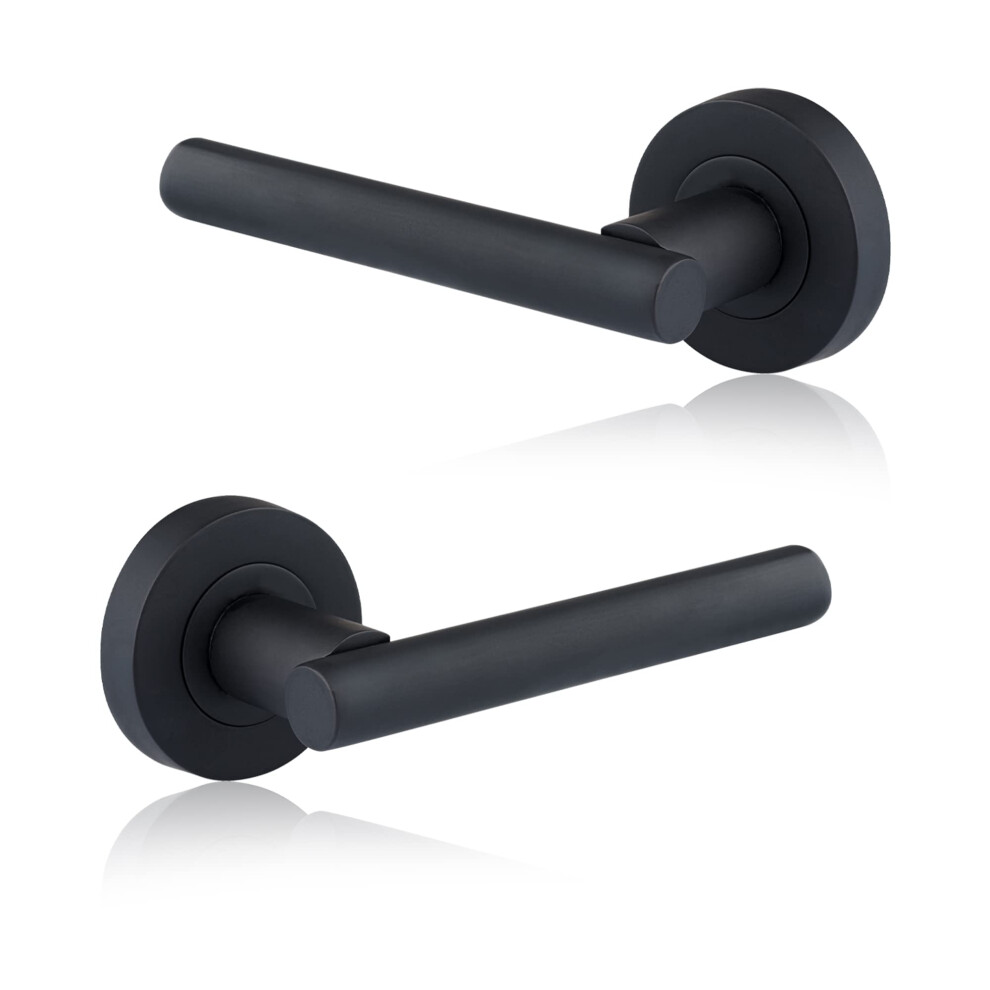 Matt Black Liberty Lever On Rose Door Handles, T-Bar Lever Latch Rose Door Handle, Door Handle Set For Internal Wooden Doors (1 Pair) 5060568907826