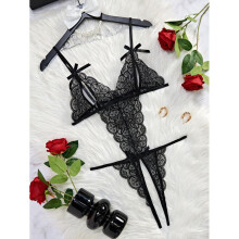 (black, L) Sexy Gather Sexy Pajamas Hollow Back onesie Adult