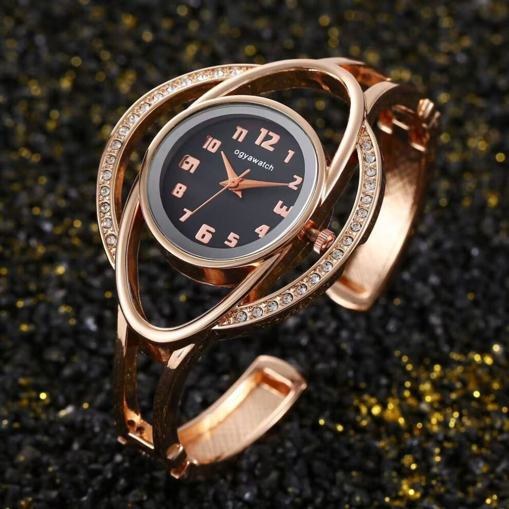 (rose gold,black) Luxury Watch Female Fashion Stainless Steel Women's Bracelet Bangle Watches Ladies Elegant Dress Watch Clock Gift Lady