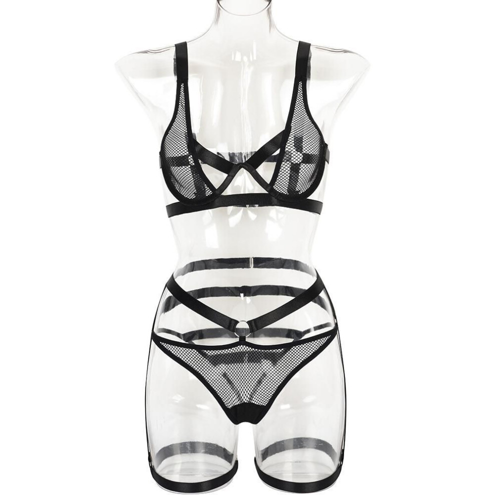 (M, black) Fun set  New Year's Day mesh splicing sexy hollow women's underwear set
