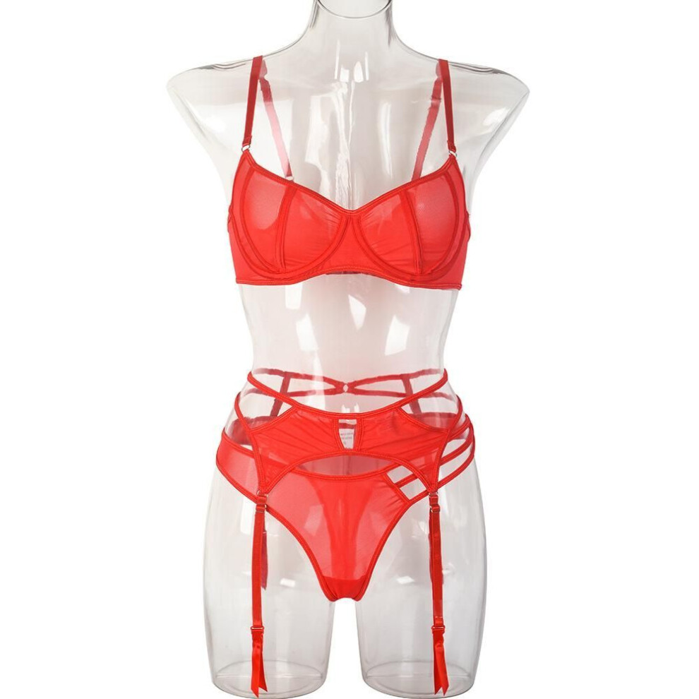 (XL, red) Fun three-piece Valentine's Day New Year belt steel ring hot red garter belt