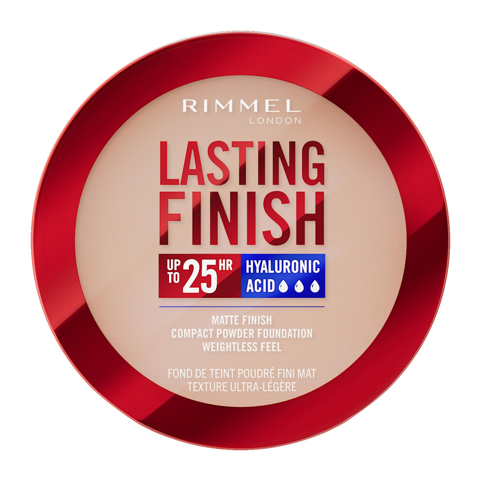 Rimmel Lasting Finish 25 Hr Compact Foundation 004 Rose Matte Buildable Coverage, Powder-To-, Anti-Pollution Shields, Spf 20, Hyaluronic Acid, Ivory/Cream