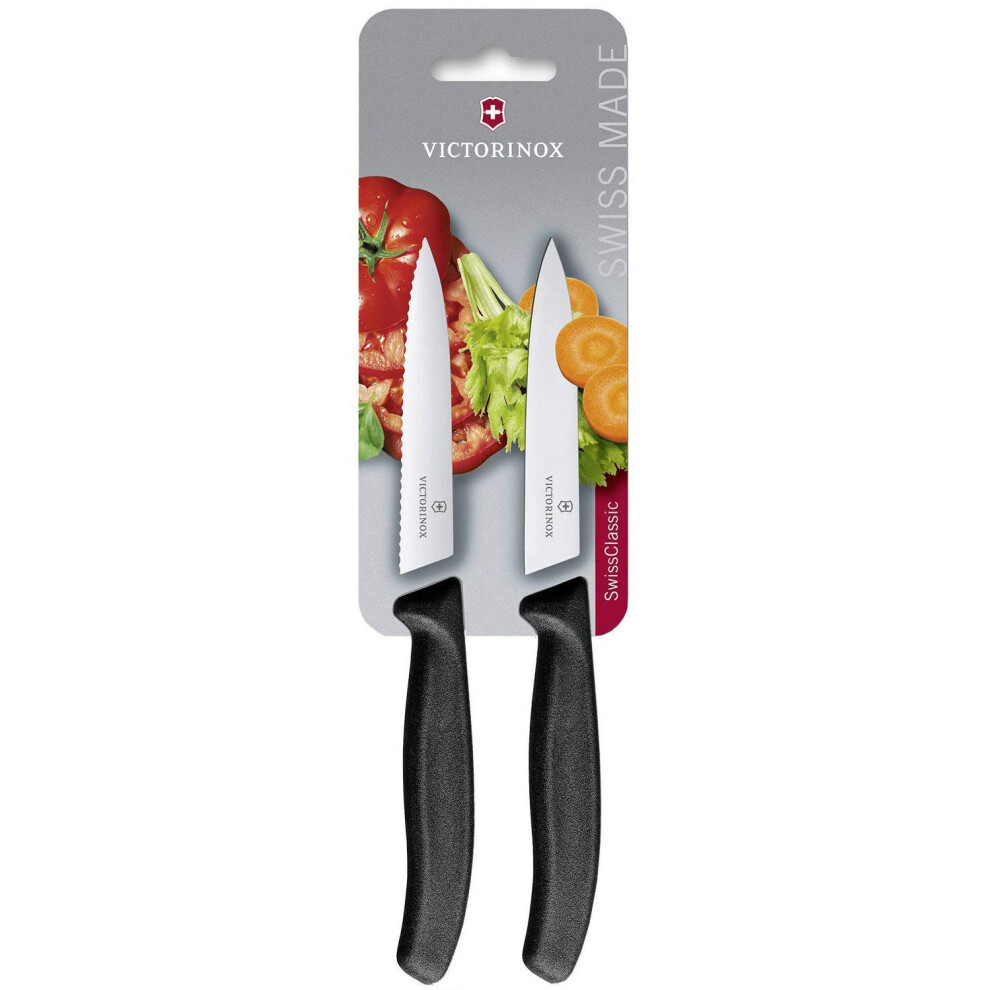 Swiss Classic, Set of Paring Knives, Extra Sharp Blade, Swiss Made, Robust Handle, Black