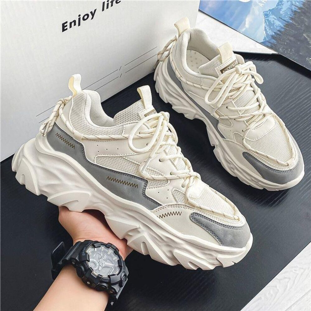 (beige, 41) Men's Shoes Summer Breathable Mesh Sports Shoes 2025 New Casual Thick Sole Running Youth Shoes
