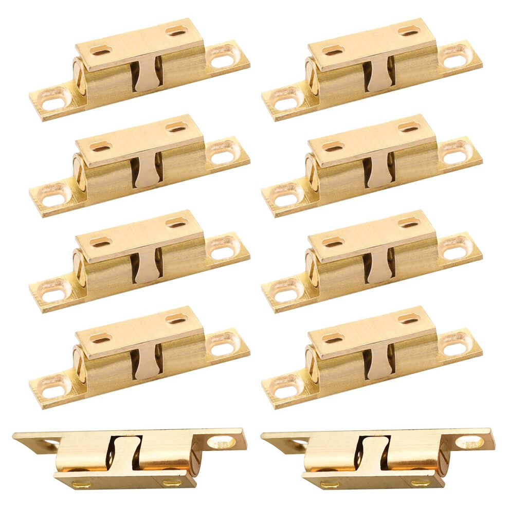 10 Pcs Double Ball Roller Tension Door Catches, Adjustable Cupboard Double Roller Latch For Wardrobes Cabinet Kitchen Closet Furniture (Golden) 616833431067