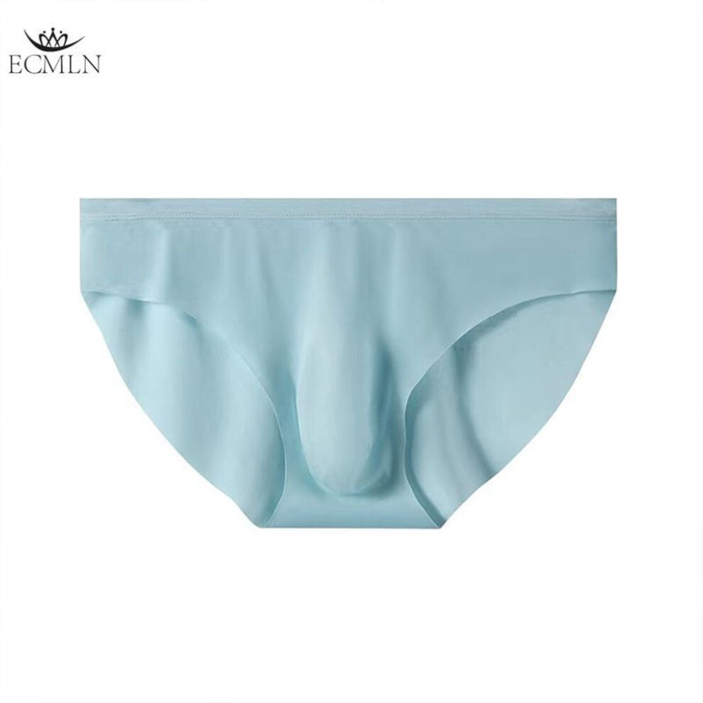 (2XL, blue) 3D Men's Ice Silk Briefs Summer New Ultra-thin Transparent Seamless Sexy Quick-drying Trendy Breathable Underwear Panties