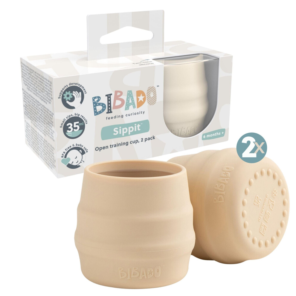 Bibado - Sippit Silicone Baby Cup, Fawn (2-Pack) - Open Training Silicone Cups - Soft, Non Slip Grip, Weighted Base - Durable, Dishwasher Safe, Bpa Free