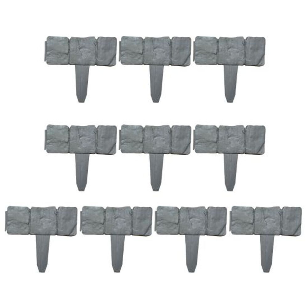 (grey) 10pcs Plastic Garden Fence Faux Stone Form Design Practical Border Lawn Walkway Landscape Edging