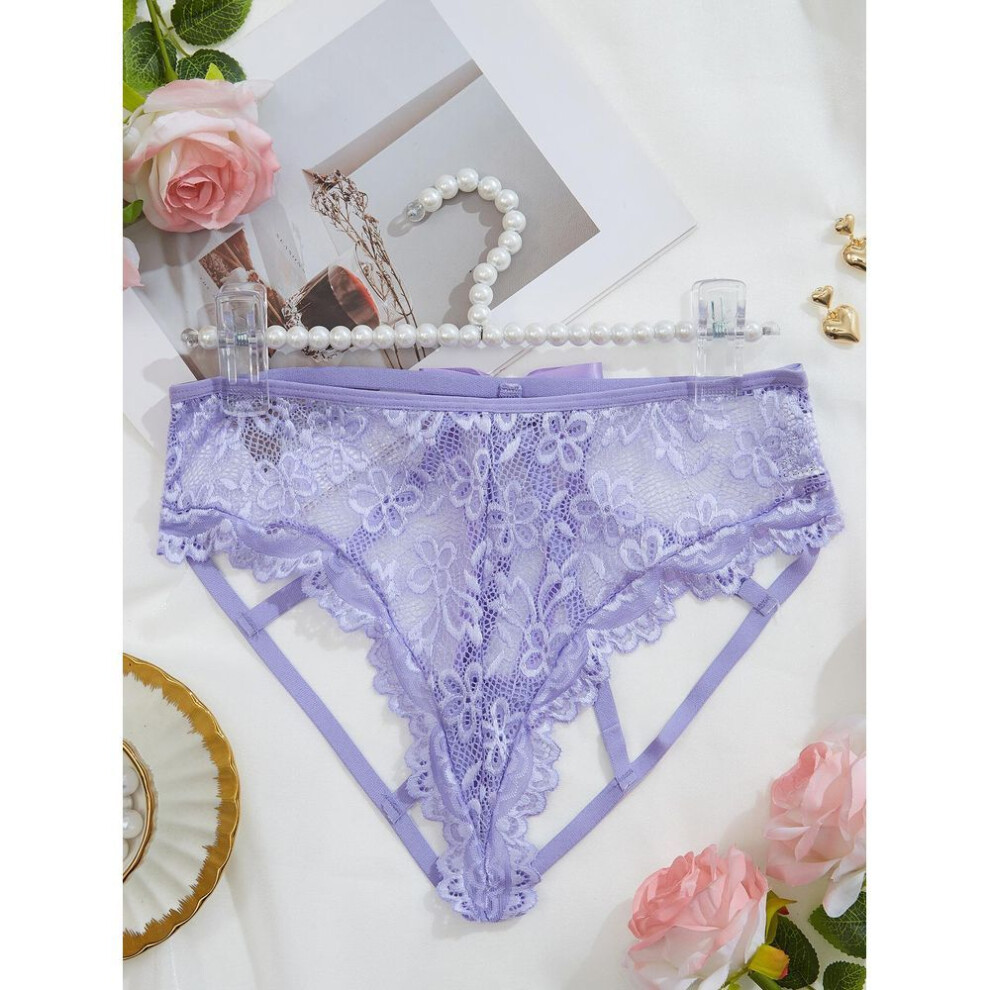 (light purple, M) New bow lace-up sexy lace panties sexy women's girl breathable panties women's sexy passion
