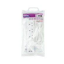 Multi Plug Extension | 4 Socket Extension Cable with 2 USB Charging Ports | 13A Surge Protected | White 2m Extension Lead | S4W2M2XUSBS12