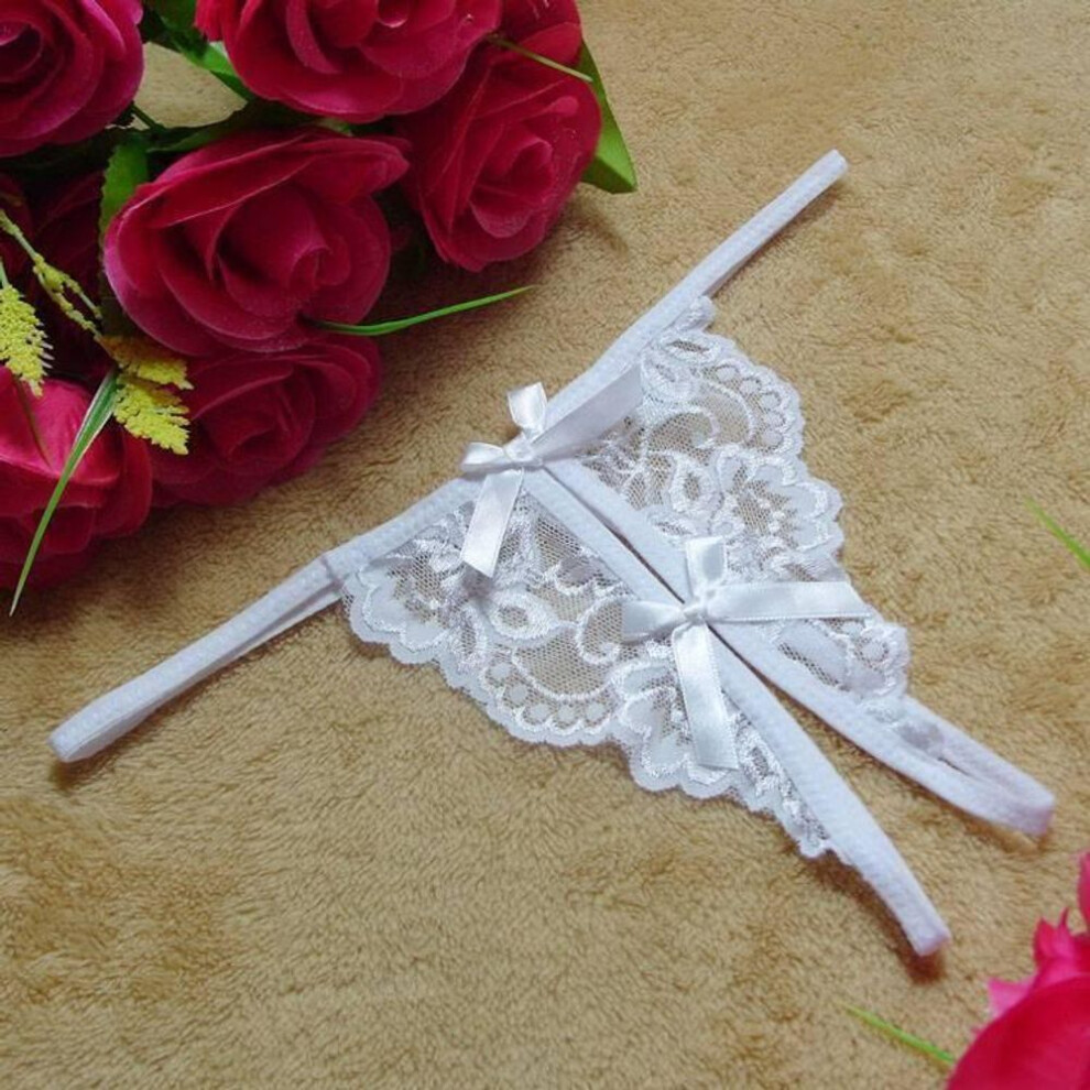 (white, no packaging) Sexy women's panties free of sexy lace transparent open gear temptation hot tease three-point T-pants