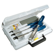 4 Piece Chisel Set Includes 6 12 18 25 mm High Carbon Steel Blade Chisels with Sharpening Stone and Oil 0-16-130 Multicolor